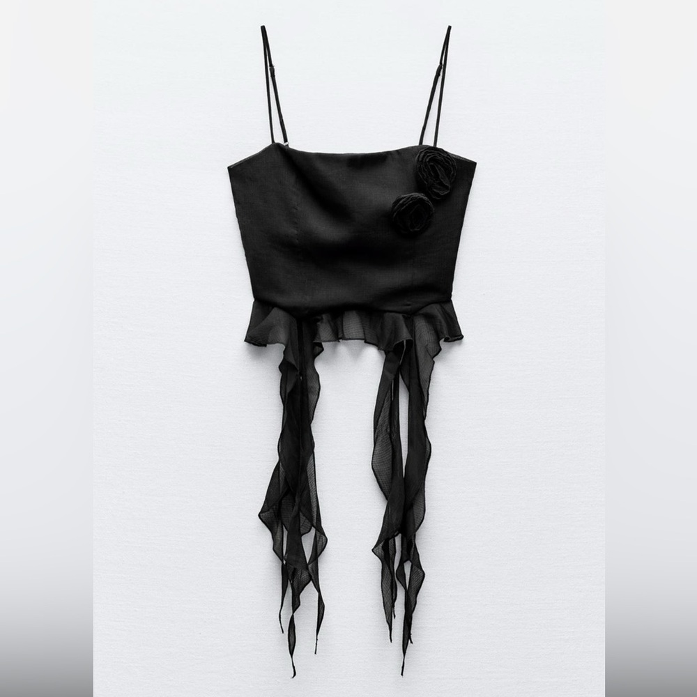 Zara Black Ruffle Trim Top - Picture 3 of 5